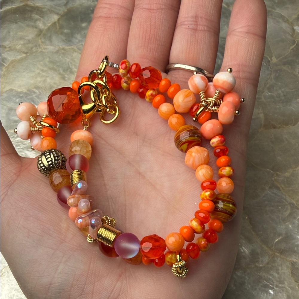 Vibrant Orange Beaded wrap Bracelet